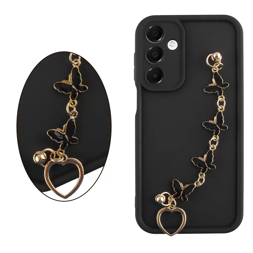 VOLTE-TEL SILICON TPU WITH STRAP ΘΗΚΗ SAMSUNG A16 4G A165/A16 5G A166 6.7in  FULL CAMERA PROTECTION BLACK WITH BLACK BUTTERFLIES