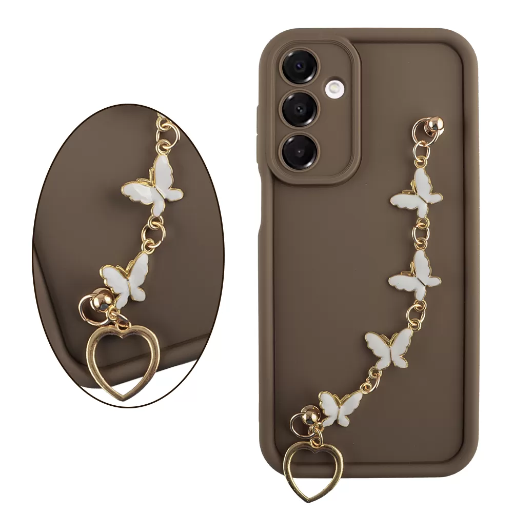 VOLTE-TEL SILICON TPU WITH STRAP ΘΗΚΗ SAMSUNG A16 4G A165/A16 5G A166 6.7in  FULL CAMERA PROTECTION BROWN WITH WHITE BUTTERFLIES