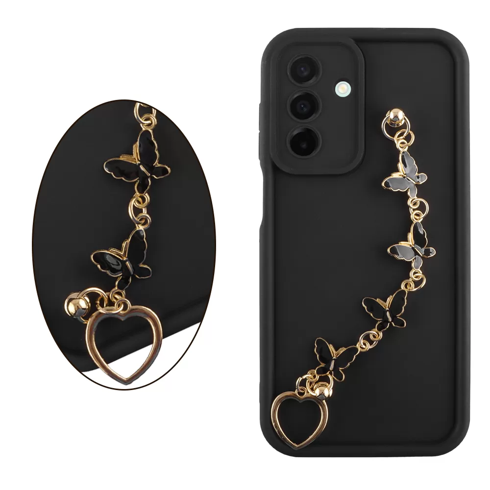 VOLTE-TEL SILICON TPU WITH STRAP ΘΗΚΗ SAMSUNG A26 5G A266 6.7in  FULL CAMERA PROTECTION BLACK WITH BLACK BUTTERFLIES