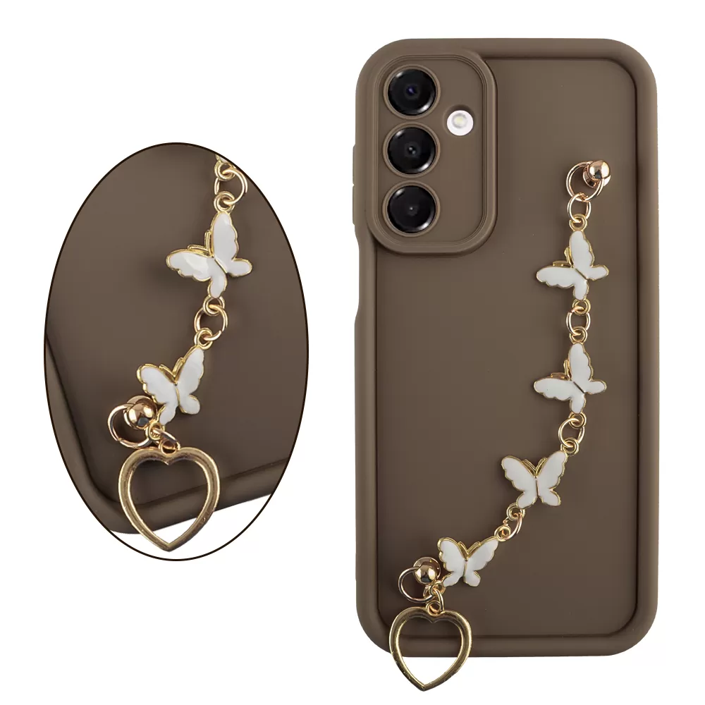 VOLTE-TEL SILICON TPU WITH STRAP ΘΗΚΗ SAMSUNG A26 5G A266 6.7in  FULL CAMERA PROTECTION BROWN WITH WHITE BUTTERFLIES