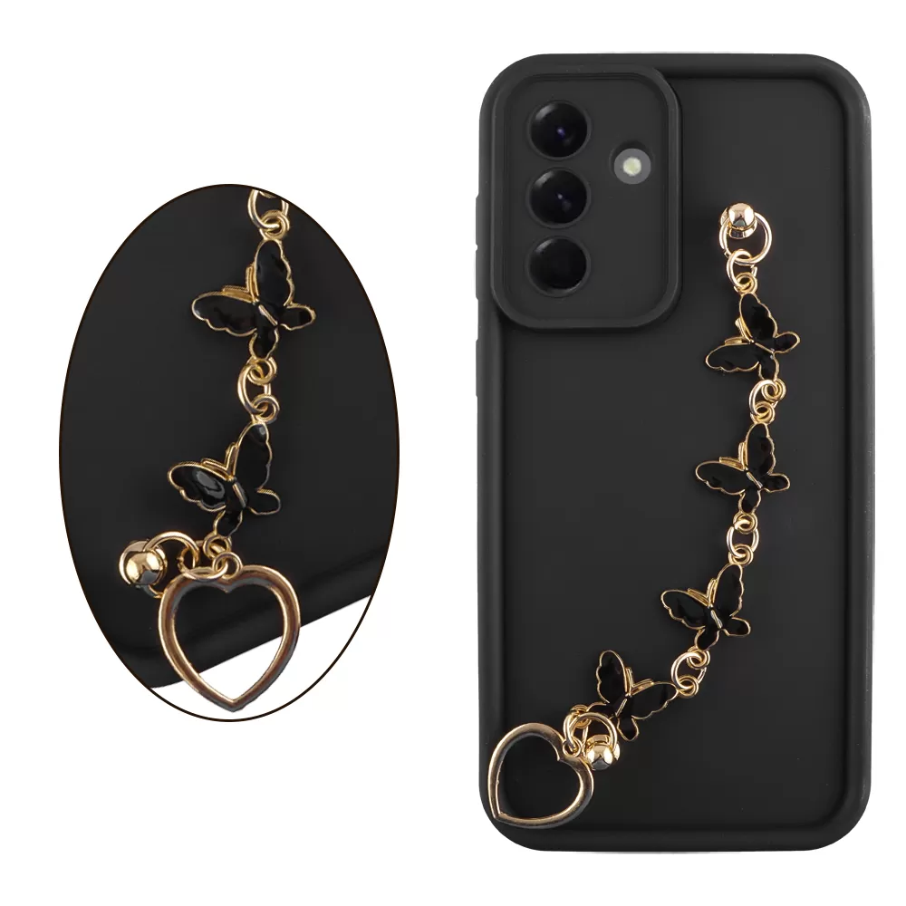 VOLTE-TEL SILICON TPU WITH STRAP ΘΗΚΗ SAMSUNG A36 5G A366 6.7in  FULL CAMERA PROTECTION BLACK WITH BLACK BUTTERFLIES