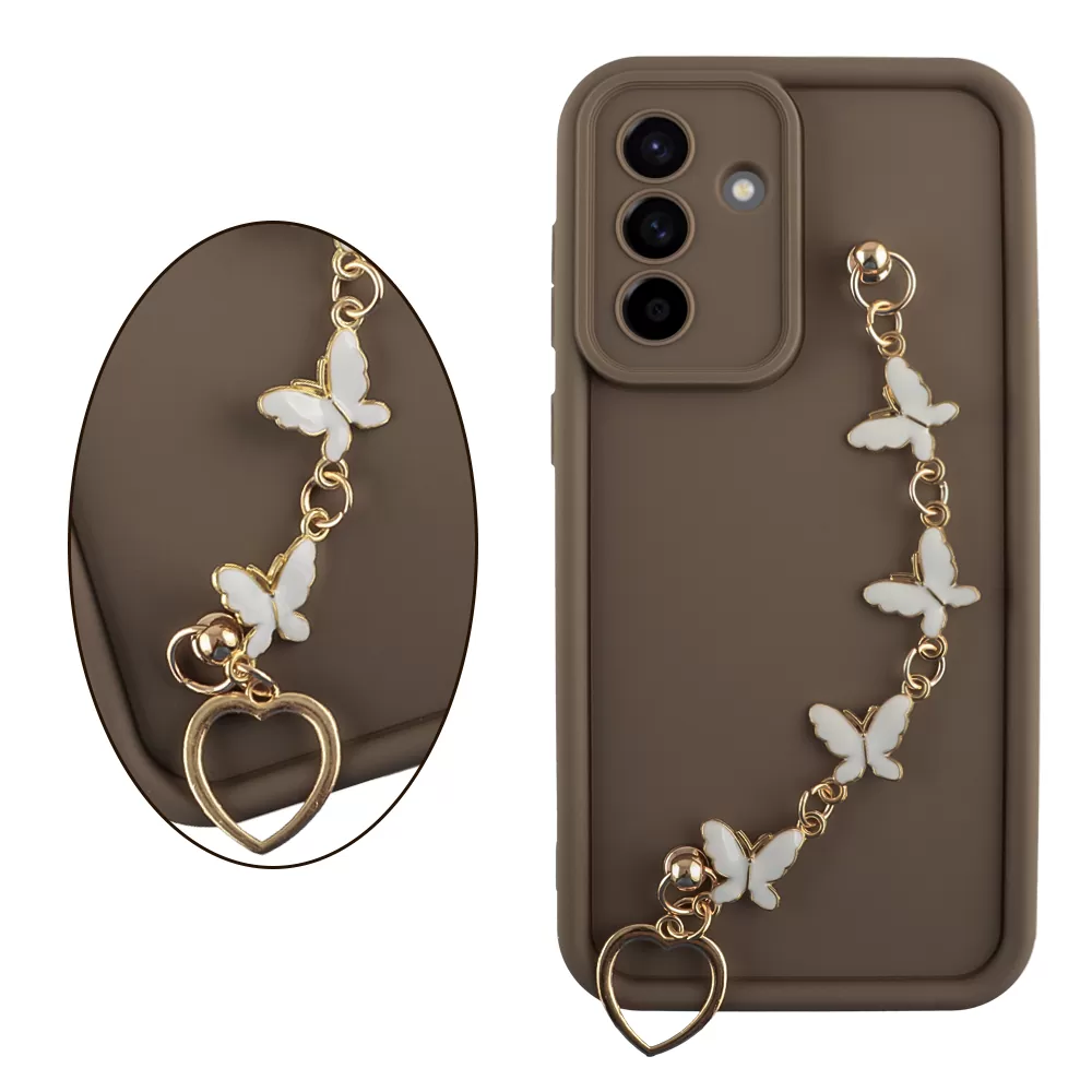 VOLTE-TEL SILICON TPU WITH STRAP ΘΗΚΗ SAMSUNG A56 5G A566 6.7in  FULL CAMERA PROTECTION BROWN WITH WHITE BUTTERFLIES