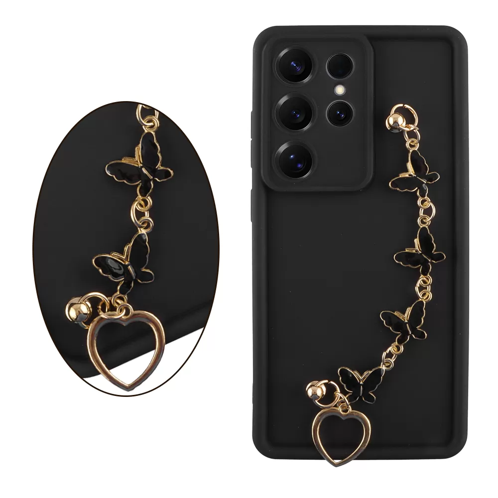 VOLTE-TEL SILICON TPU WITH STRAP ΘΗΚΗ SAMSUNG S25 ULTRA 5G S938 6.9in  FULL CAMERA PROTECTION BLACK WITH BLACK BUTTERFLIES