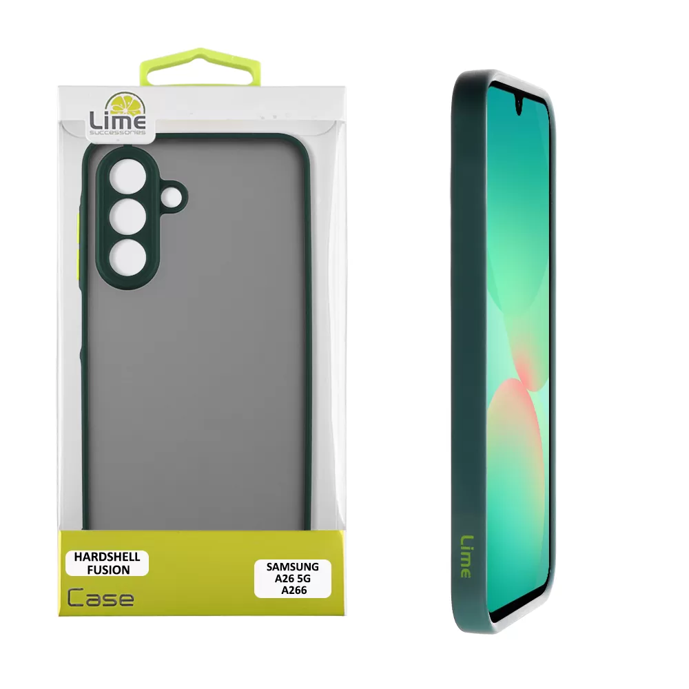 LIME HARDSHELL FUSION ΘΗΚΗ SAMSUNG A26 5G A266 6.7in  FULL CAMERA PROTECTION GREEN WITH YELLOW KEYS