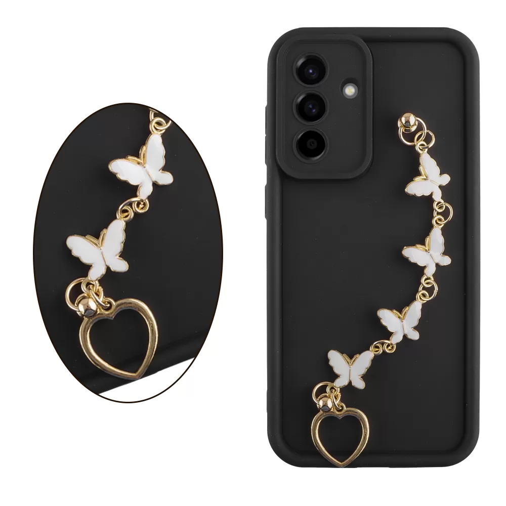 VOLTE-TEL SILICON TPU WITH STRAP ΘΗΚΗ SAMSUNG A56 5G A566 6.7in  FULL CAMERA PROTECTION BLACK WITH WHITE BUTTERFLIES