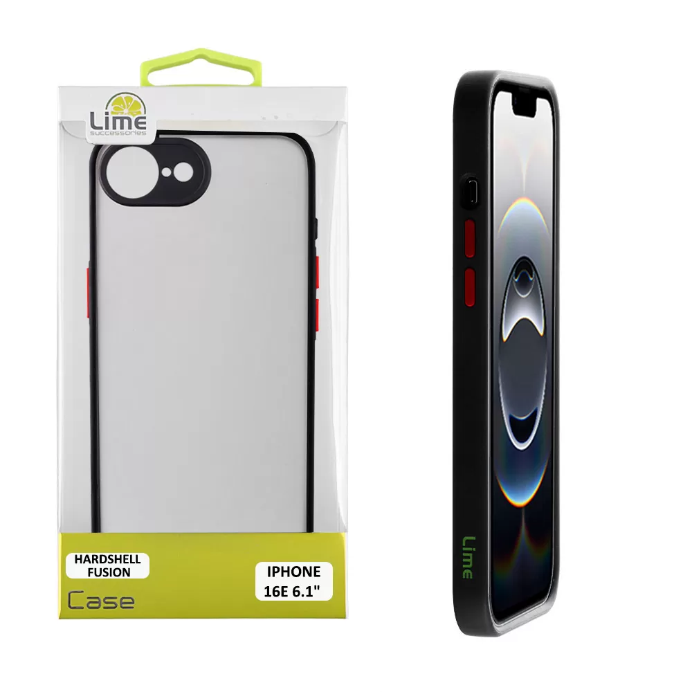 LIME HARDSHELL FUSION ΘΗΚΗ IPHONE 16E/ IPHONE 17E 6.1in  FULL CAMERA PROTECTION BLACK WITH RED KEYS
