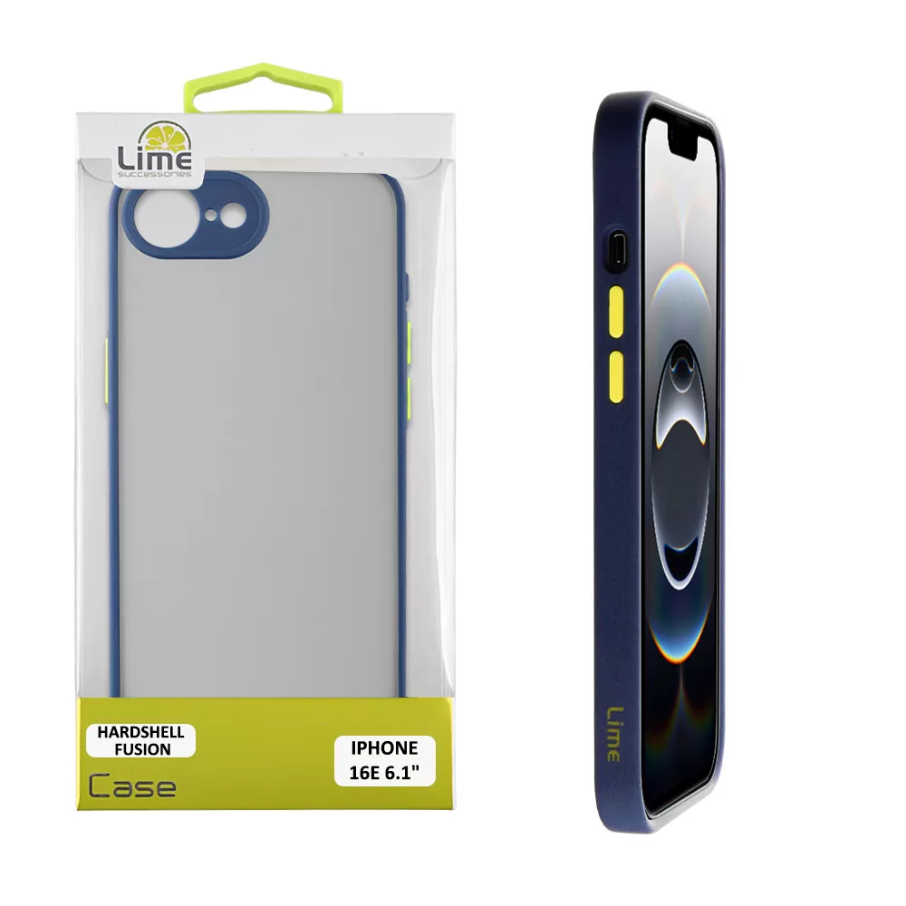 LIME HARDSHELL FUSION ΘΗΚΗ IPHONE 16E/ IPHONE 17E 6.1in  FULL CAMERA PROTECTION BLUE WITH YELLOW KEYS