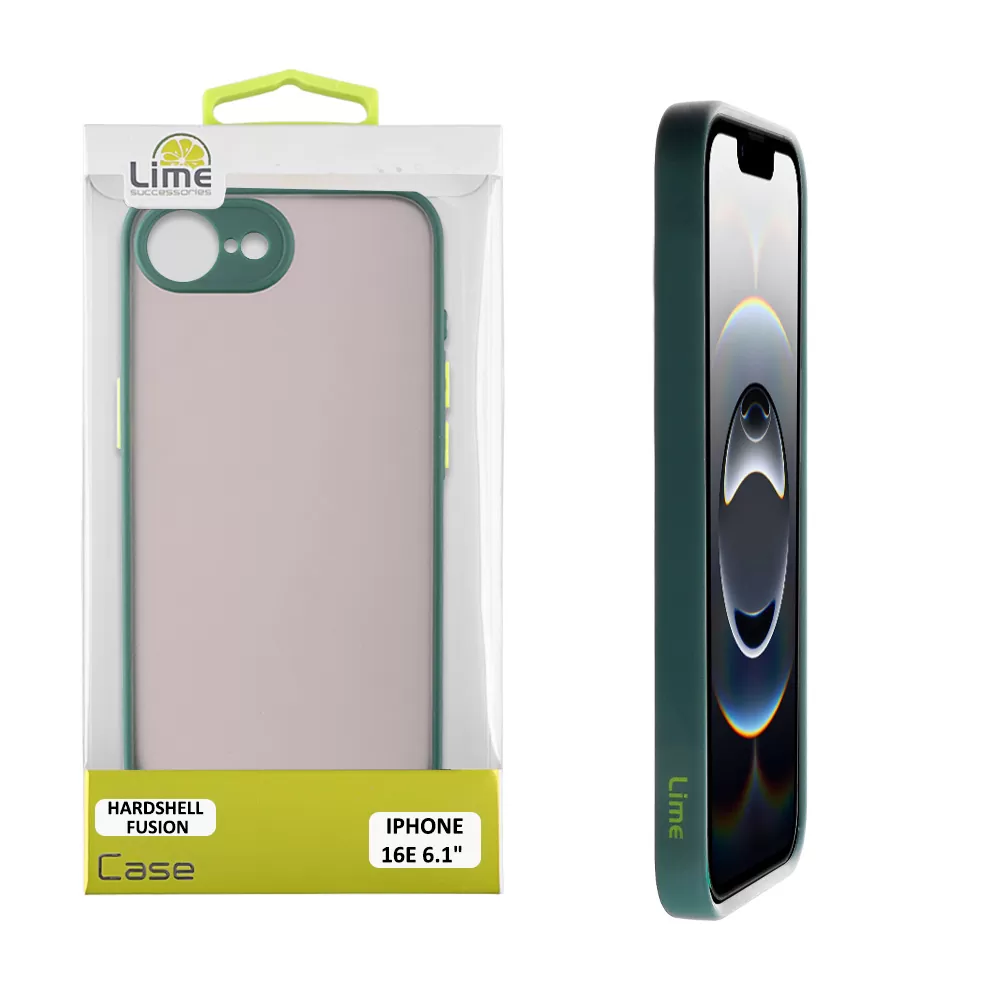 LIME HARDSHELL FUSION ΘΗΚΗ IPHONE 16E/ IPHONE 17E 6.1in  FULL CAMERA PROTECTION GREEN WITH YELLOW KEYS