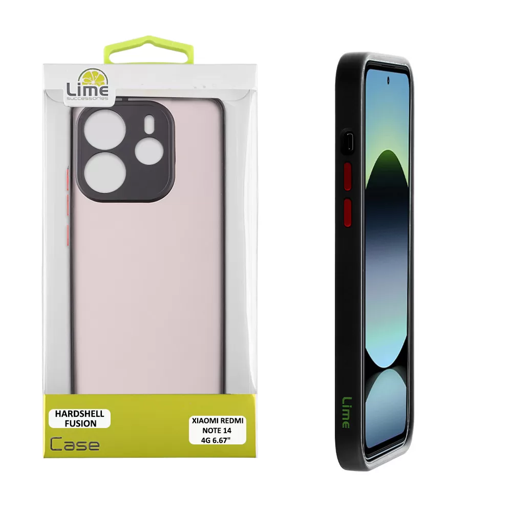 LIME HARDSHELL FUSION ΘΗΚΗ XIAOMI REDMI NOTE 14 4G 6.67in  FULL CAMERA PROTECTION BLACK WITH RED KEYS