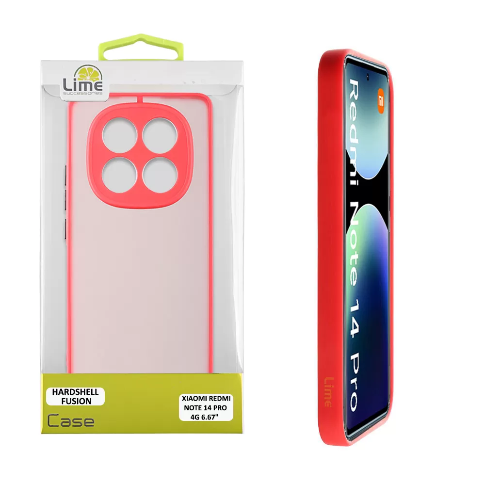 LIME HARDSHELL FUSION ΘΗΚΗ XIAOMI REDMI NOTE 14 PRO 4G 6.67in  FULL CAMERA PROTECTION RED WITH BLACK KEYS