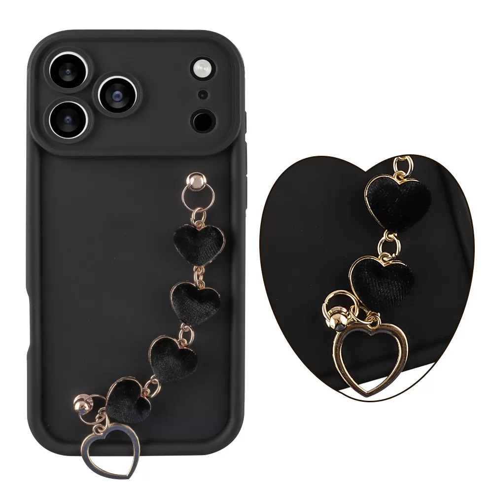 VOLTE-TEL SILICON TPU WITH STRAP ΘΗΚΗ IPHONE 17 PRO MAX 6.9in  FULL CAMERA PROTECTION BLACK WITH BLACK HEARTS
