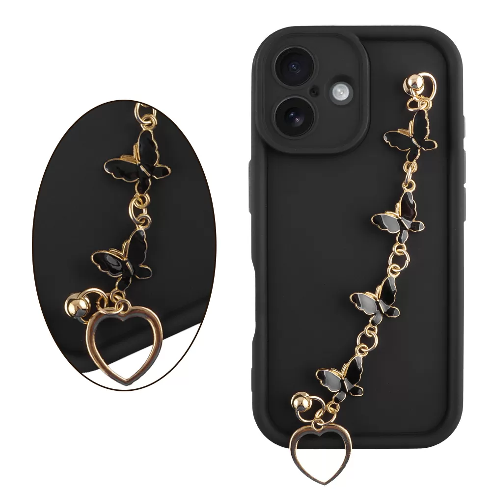 VOLTE-TEL SILICON TPU WITH STRAP ΘΗΚΗ IPHONE 17 6.3in  FULL CAMERA PROTECTION BLACK WITH BLACK BUTTERFLIES