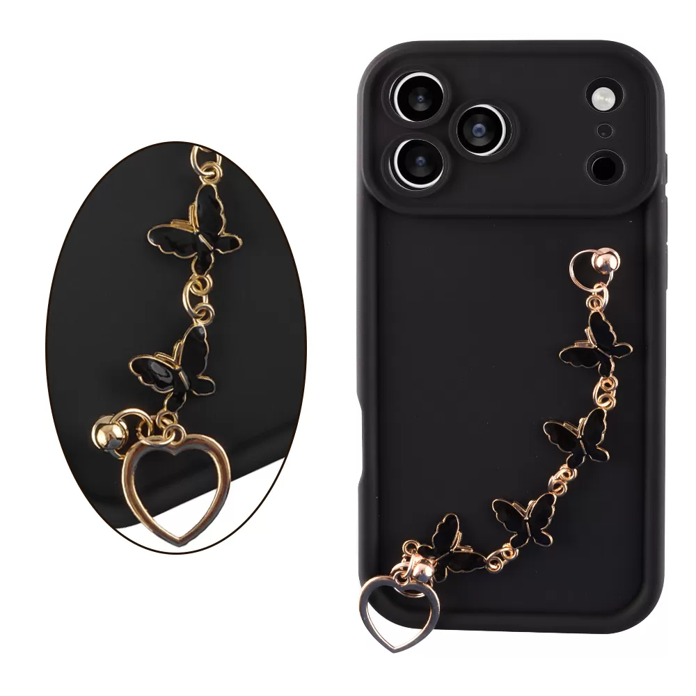 VOLTE-TEL SILICON TPU WITH STRAP ΘΗΚΗ IPHONE 17 PRO 6.3in  FULL CAMERA PROTECTION BLACK WITH BLACK BUTTERFLIES