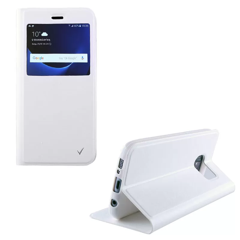 VOLTE-TEL LEATHER-TPU VIEW ΘΗΚΗ SAMSUNG S7 G930 5.1inBOOK STAND WHITE