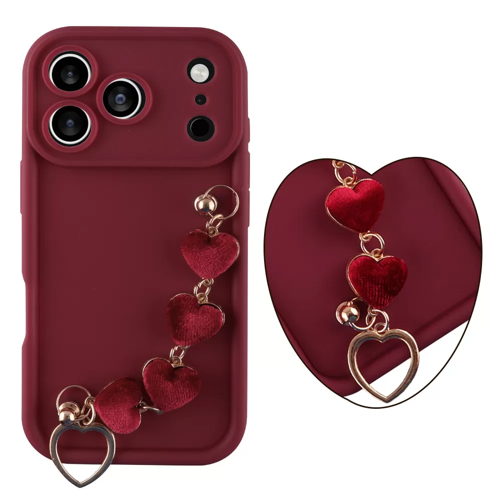VOLTE-TEL SILICON TPU WITH STRAP ΘΗΚΗ IPHONE 17 PRO 6.3in  FULL CAMERA PROTECTION BURGUNDY WITH RED HEARTS