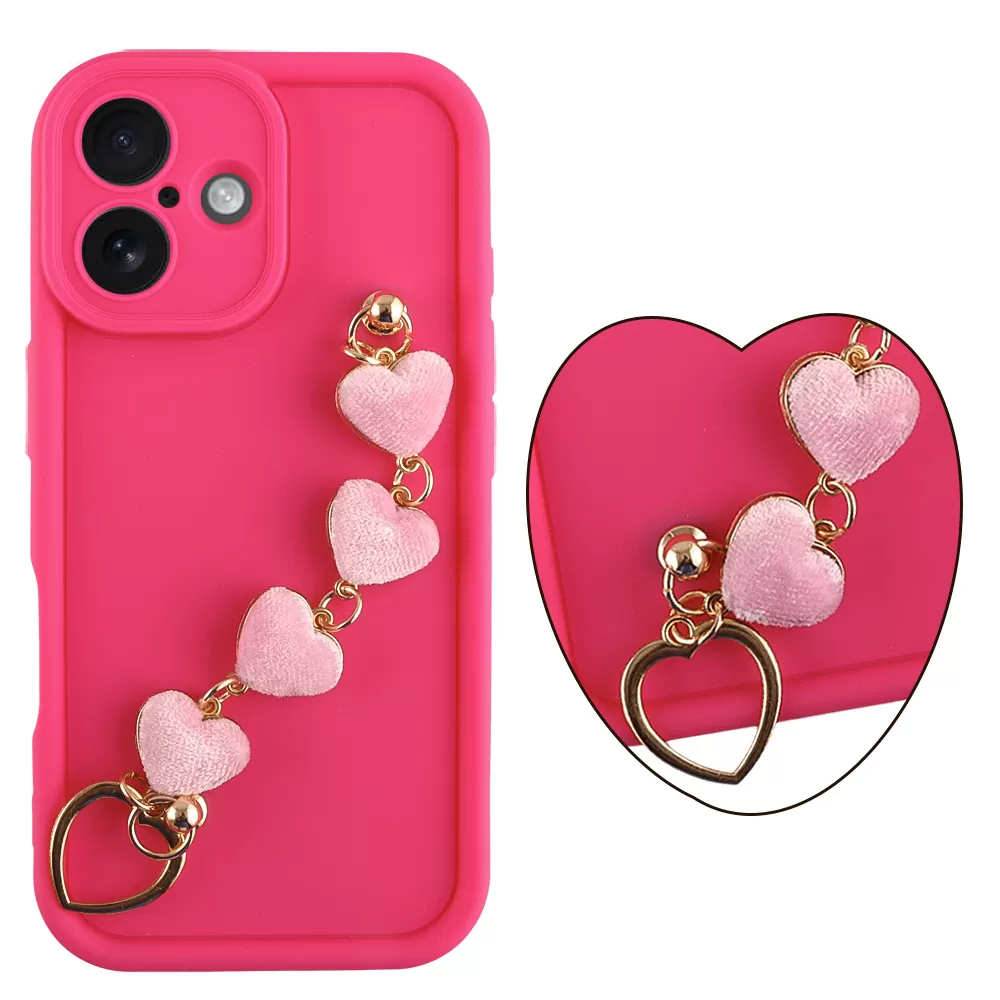 VOLTE-TEL SILICON TPU WITH STRAP ΘΗΚΗ IPHONE 17 6.3in  FULL CAMERA PROTECTION PINK WITH PINK HEARTS