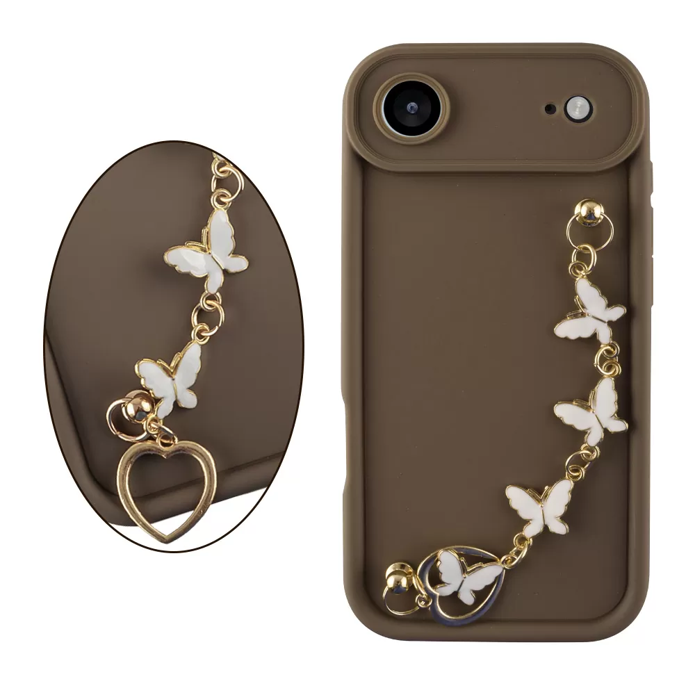 VOLTE-TEL SILICON TPU WITH STRAP ΘΗΚΗ IPHONE 17 AIR 6.5in  FULL CAMERA PROTECTION BROWN WITH WHITE BUTTERFLIES