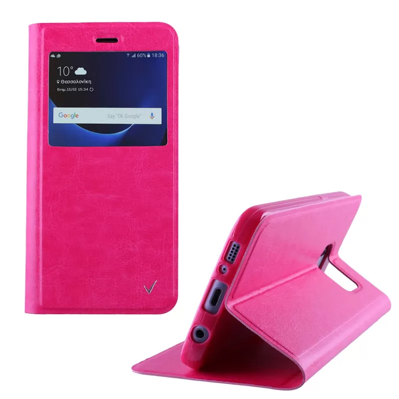 VOLTE-TEL LEATHER-TPU VIEW ΘΗΚΗ SAMSUNG S7 G930 5.1inBOOK STAND PINK