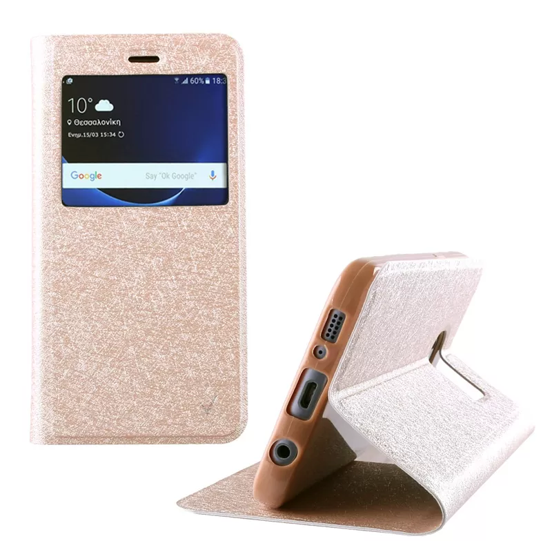 VOLTE-TEL LEATHER GOLD-TPU VIEW BOOK STAND ΘΗΚΗ SAMSUNG S7 G930 - Image 2