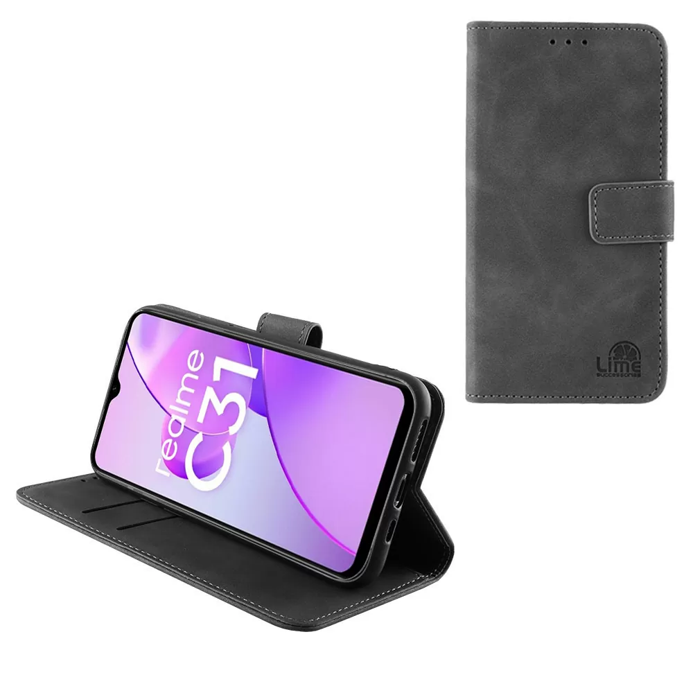 LIME ESSENTIAL ΘΗΚΗ REALME C31 6.5in  MAGNET BOOK STAND CLIP GREY