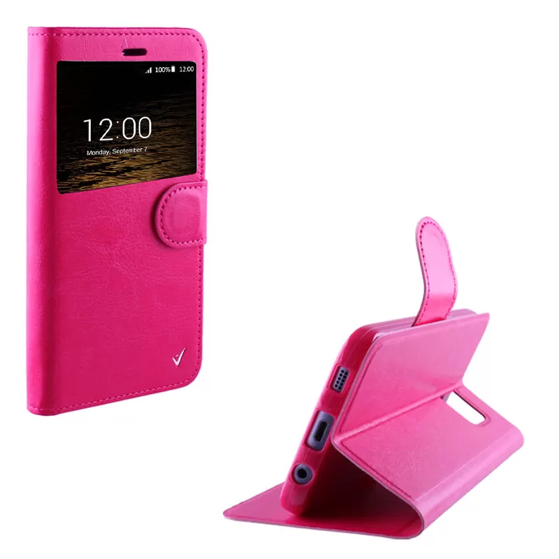 VOLTE-TEL LEATHER-TPU VIEW ΘΗΚΗ SAMSUNG J1 2016 J120 BOOK STAND PINK - Image 3