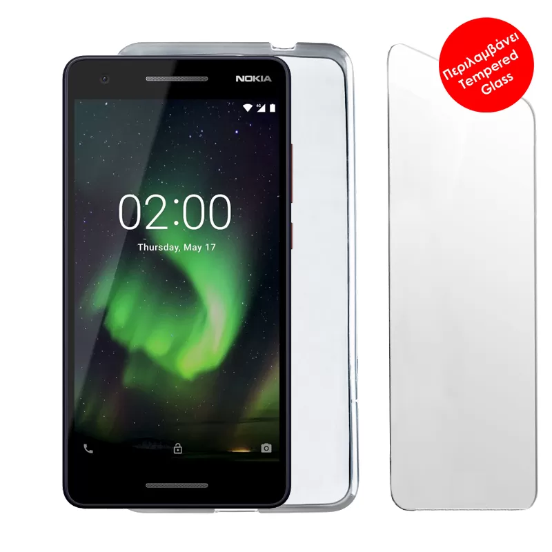 VOLTE-TEL COMBO NOKIA 2.1 TA-1086 5.5" TEMPERED 0.30 + ΘΗΚΗ SLIMCOLOR WHITE