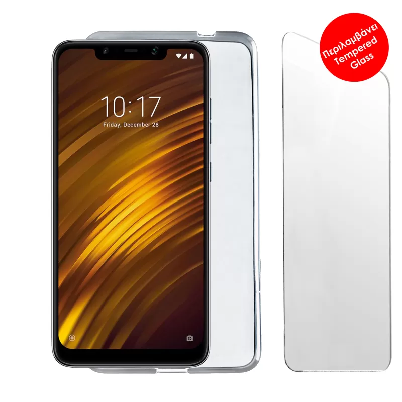 VOLTE-TEL COMBO XIAOMI POCOPHONE F1 6.18" TEMPERED 0.30 + ΘΗΚΗ SLIMCOLOR WHITE