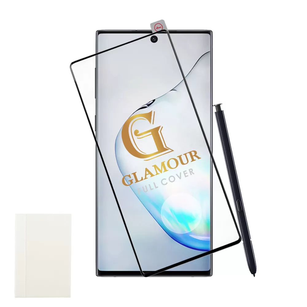 IDOL 1991 GLAMOUR TEMPERED GLASS SAMSUNG NOTE 10 N970 6.28in 9H 0.30mm FULL COVER 3D FULL GLUE FINGER UNLOCK BLACK+SQUEEZY CARD
