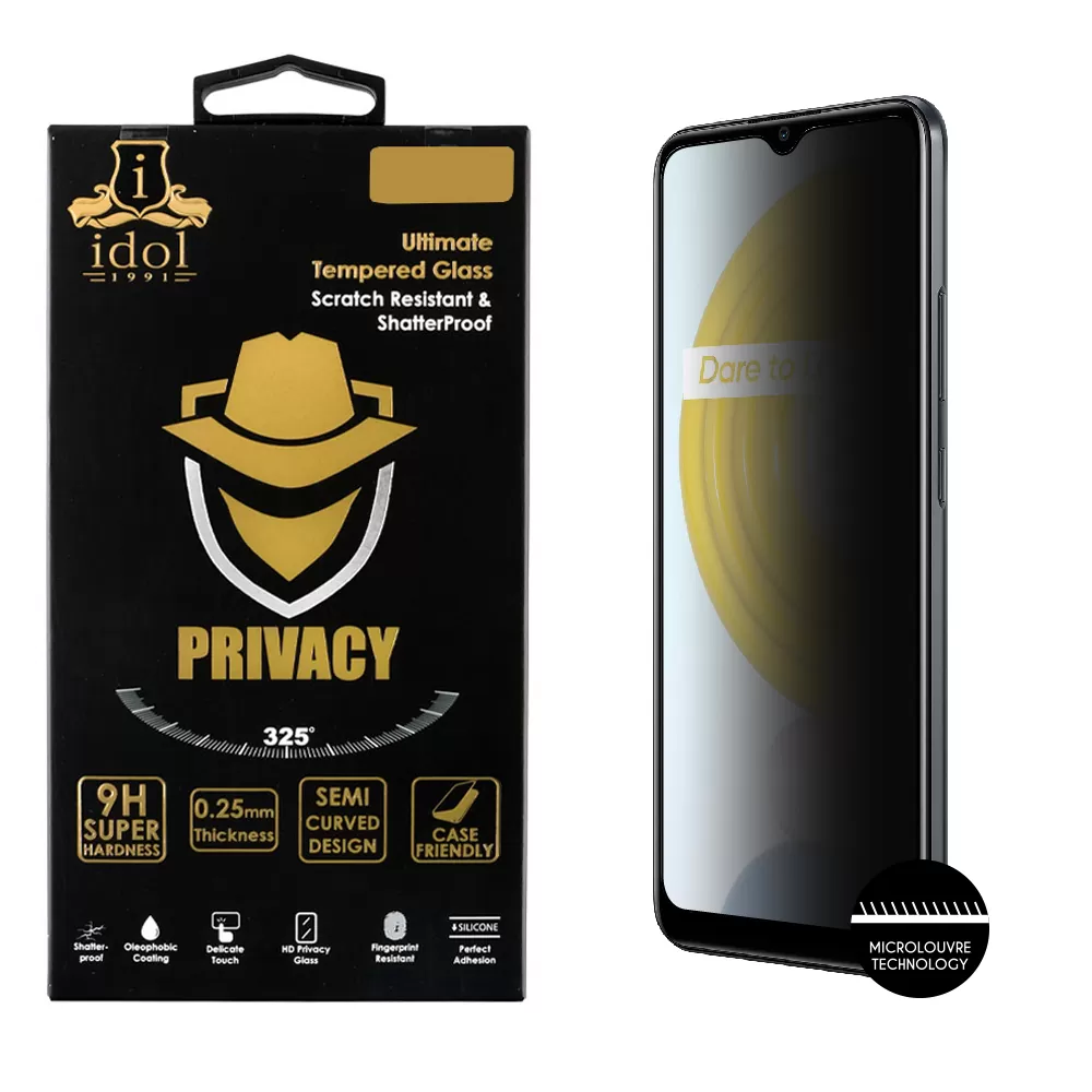 IDOL 1991 PRIVACY ANTISPY TEMPERED GLASS REALME C21 6.5in 9H 0.25mm SEMI CURVED FULL GLUE BLACK