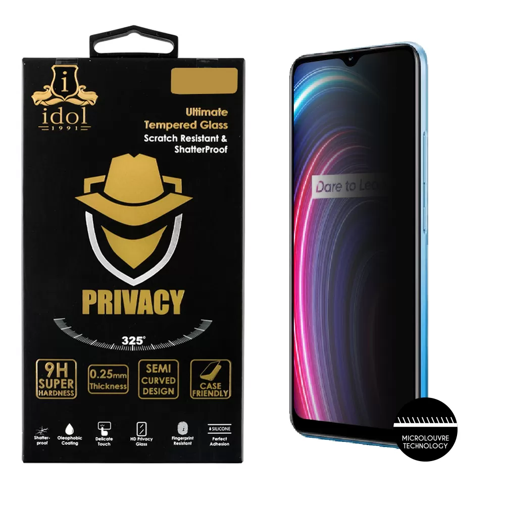 IDOL 1991 PRIVACY ANTISPY TEMPERED GLASS REALME C21Y/C25Y 6.5in 9H 0.25mm SEMI CURVED FULL GLUE BLACK