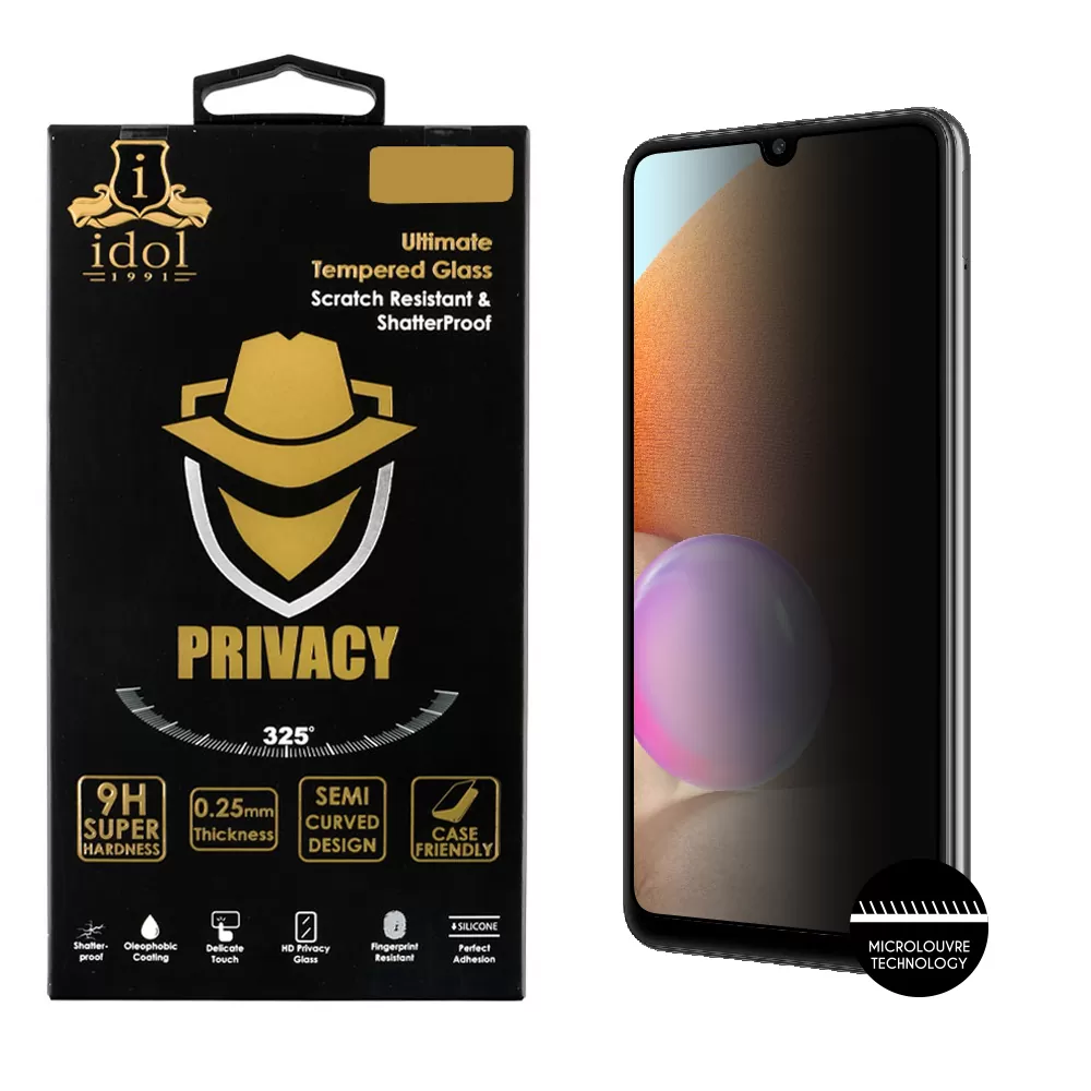 IDOL 1991 PRIVACY ANTISPY TEMPERED GLASS SAMSUNG A32 4G A325 6.4in 9H 0.25mm SEMI CURVED FULL GLUE BLACK