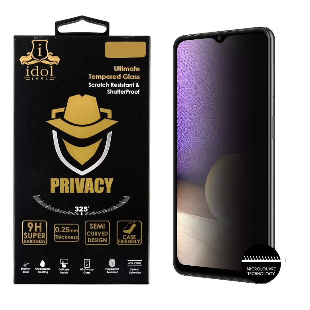 IDOL 1991 PRIVACY ANTISPY TEMPERED GLASS SAMSUNG A32 5G A326 6.5in 9H 0.25mm SEMI CURVED FULL GLUE BLACK