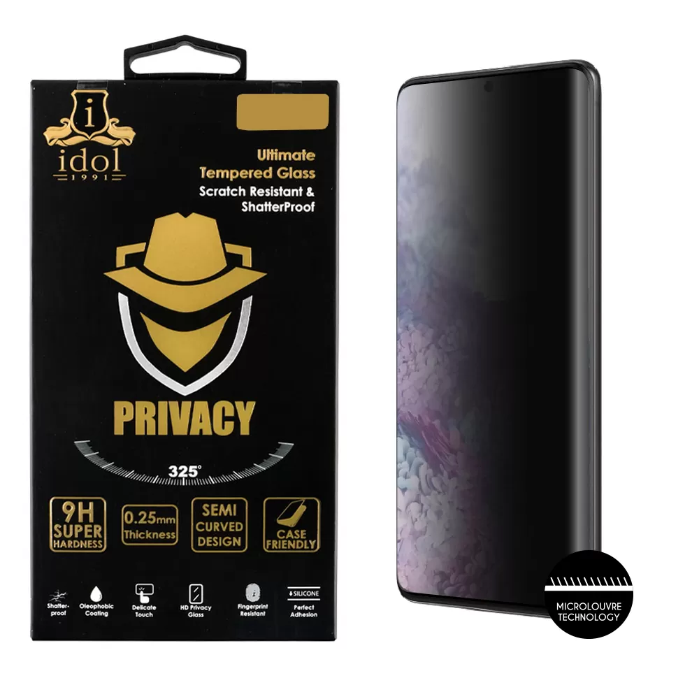 IDOL 1991 PRIVACY ANTISPY TEMPERED GLASS SAMSUNG S20 PLUS G985 6.7in 9H 0.25mm 3D SEMI CURVED EDGE GLUE BLACK