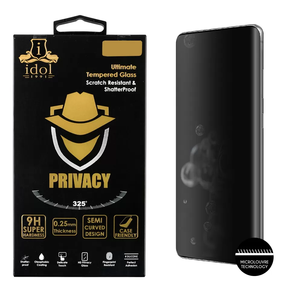 IDOL 1991 PRIVACY ANTISPY TEMPERED GLASS SAMSUNG S20 ULTRA G988 6.9in 9H 0.25mm 3D SEMI CURVED EDGE GLUE BLACK