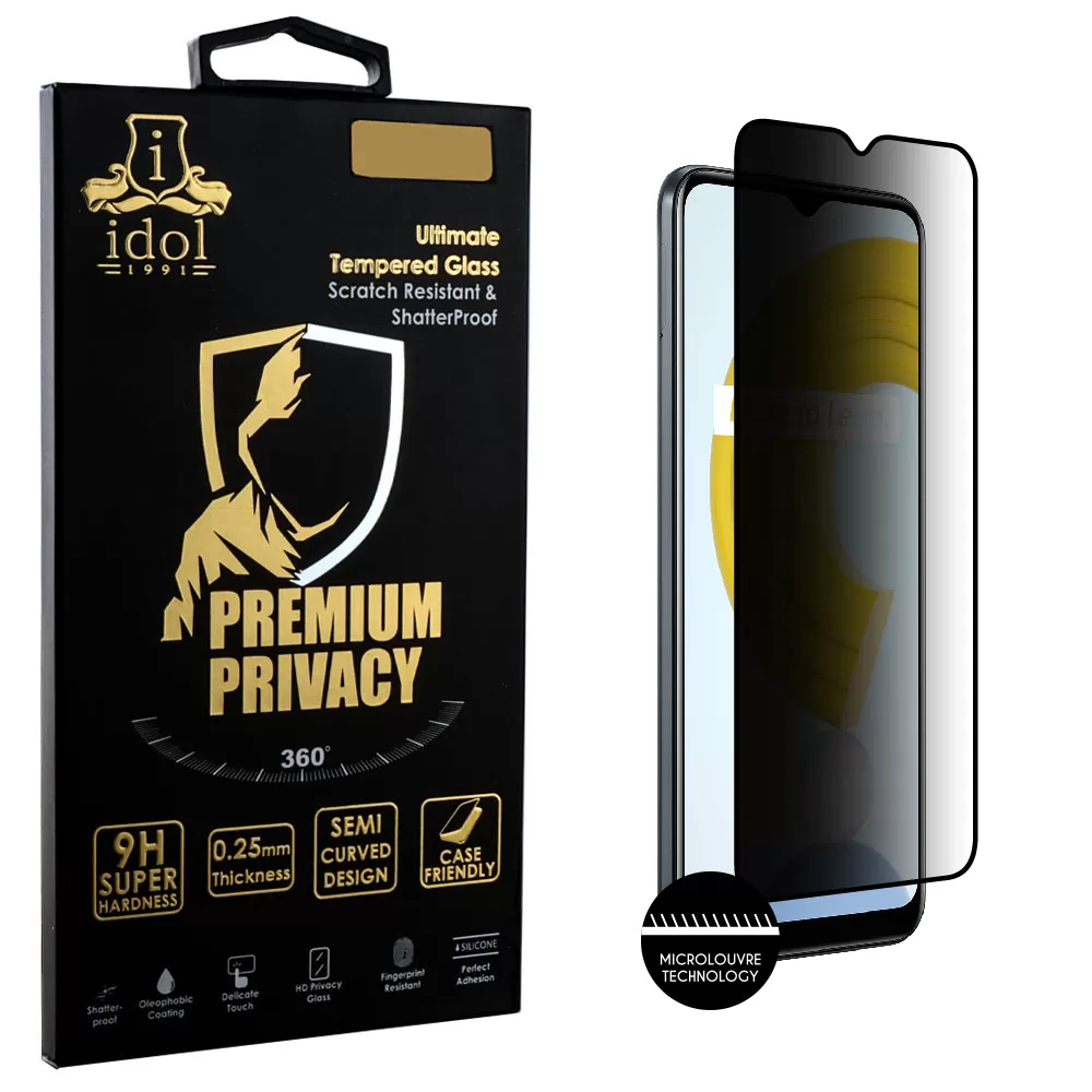 IDOL 1991 PREMIUM PRIVACY ANTISPY TEMPERED GLASS REALME C21 6.5in 9H 0.25mm SEMI CURVED FULL GLUE BLACK