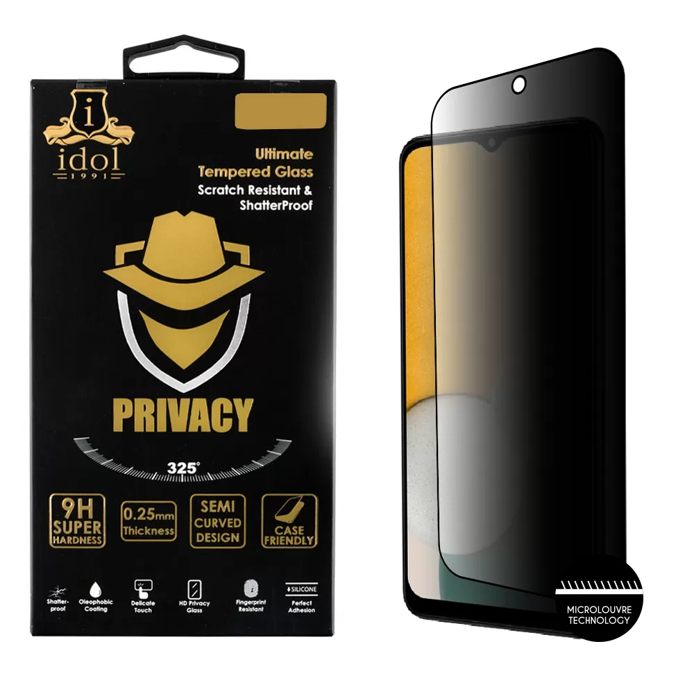 IDOL 1991 PRIVACY ANTISPY TEMPERED GLASS SAMSUNG A13 5G A136U 5G 6.5in 9H 0.25mm SEMI CURVED FULL GLUE BLACK