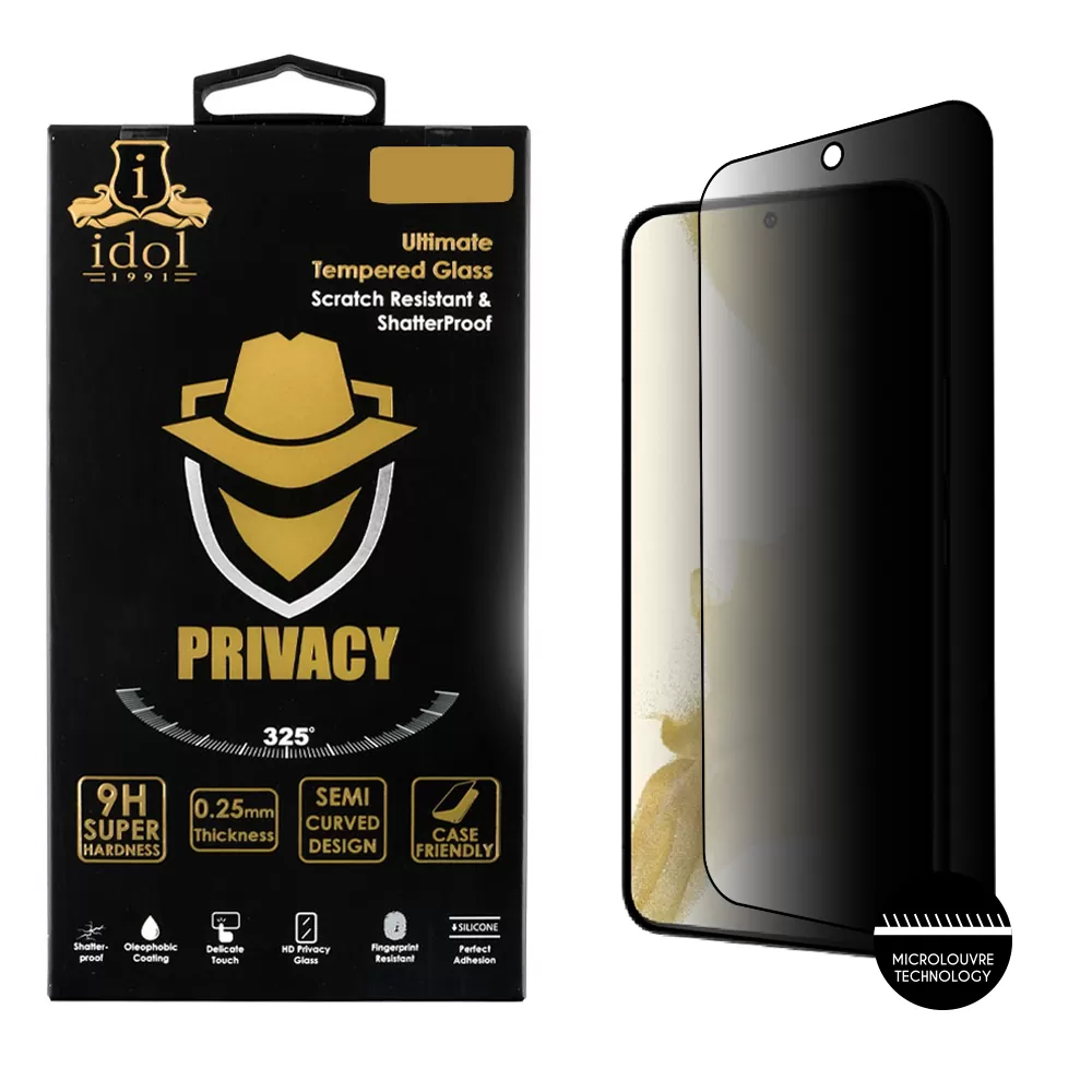 IDOL 1991 PRIVACY ANTISPY TEMPERED GLASS SAMSUNG S22 PLUS 5G 6.6in 9H 0.25mm SEMI CURVED FULL GLUE BLACK