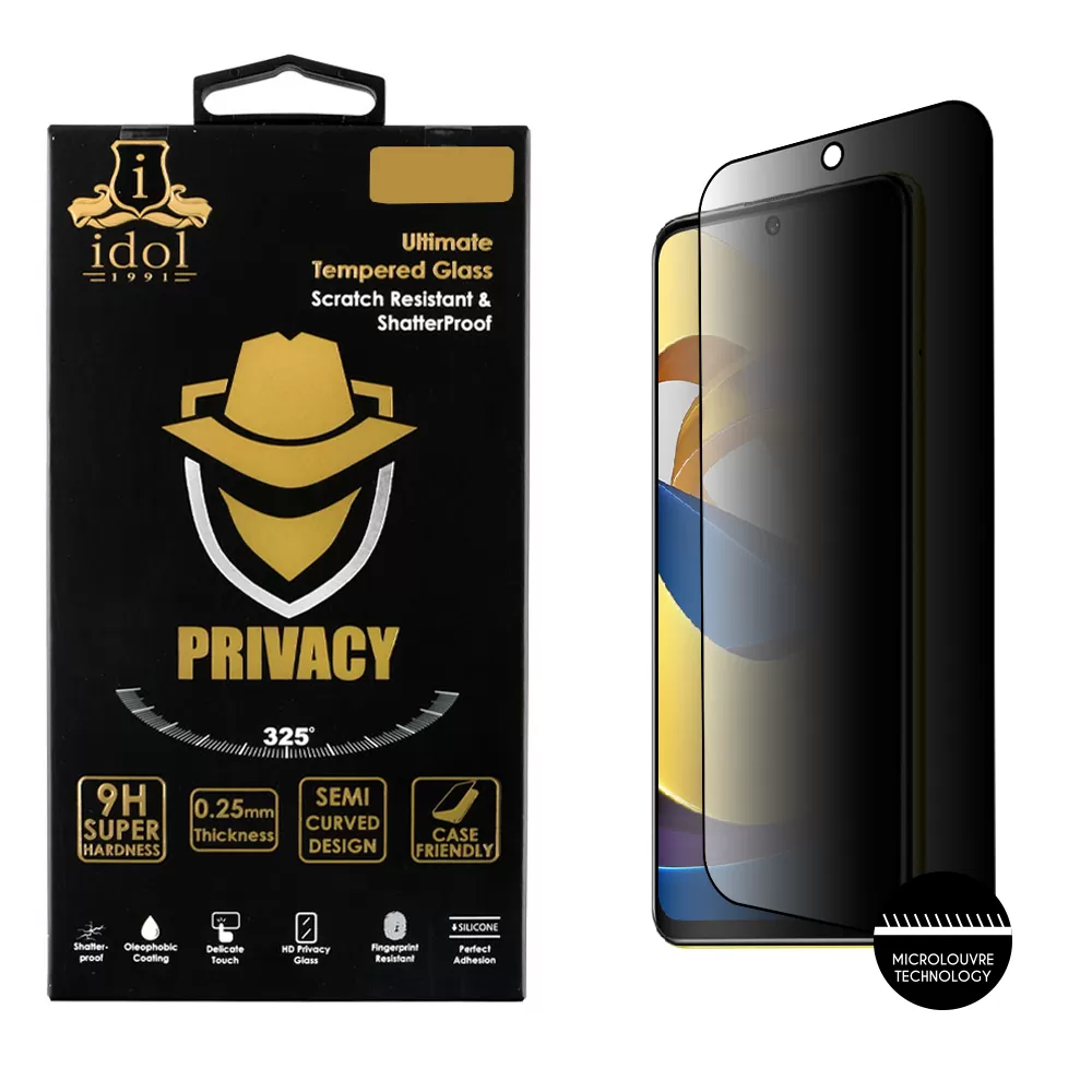 IDOL 1991 PRIVACY ANTISPY TEMPERED GLASS XIAOMI REDMI NOTE 11T 5G/POCO M4 PRO 5G 6.6in9H 0.25mm SEMI CURVED FULL GLUE BLACK