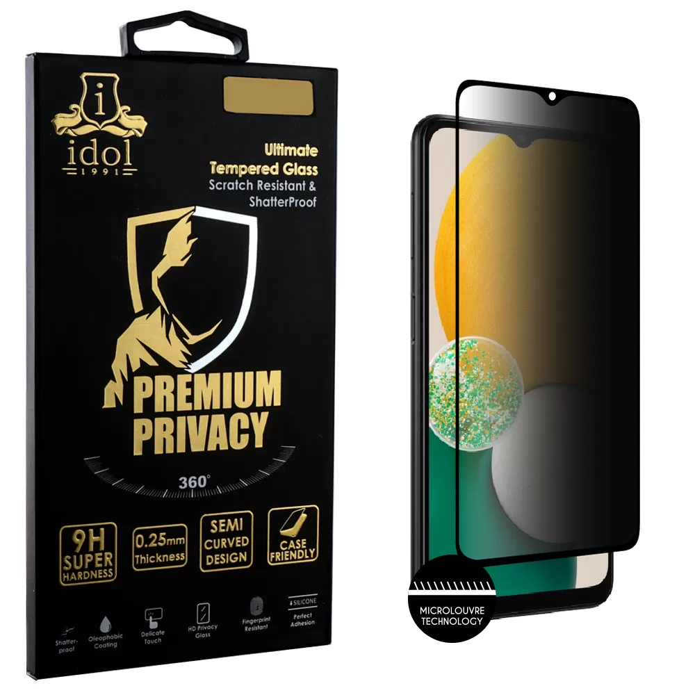 IDOL 1991 PREMIUM PRIVACY ANTISPY TEMPERED GLASS SAMSUNG A13 5G A136U 6.5in 9H 0.25mm SEMI CURVED FULL GLUE BLACK