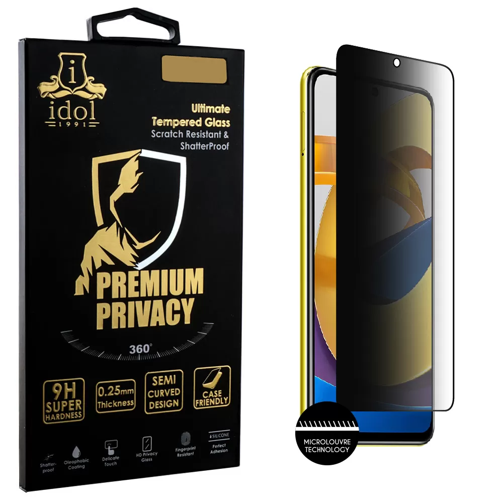 IDOL 1991 PREMIUM PRIVACY ANTISPY TEMPERED GLASS XIAOMI REDMI NOTE 11T 5G/POCO M4 PRO 5G 9H 0.25mm SEMI CURVED FULL GLUE BLACK