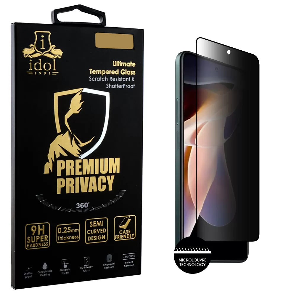 IDOL 1991 PREMIUM PRIVACY ANTISPY TEMPERED GLASS XIAOMI REDMI NOTE 11 PRO/PRO PLUS 6.67in 9H 0.25mm SEMI CURVED FULL GLUE BLACK