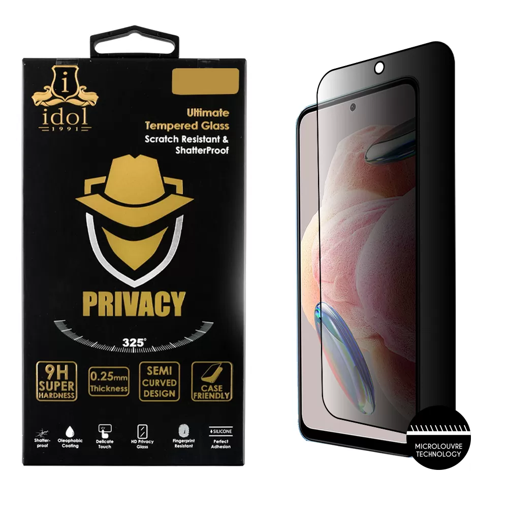 IDOL 1991 PRIVACY ANTISPY TEMPERED GLASS XIAOMI REDMI NOTE 12 5G 6.67in 9H 0.25mm SEMI CURVED FULL GLUE BLACK