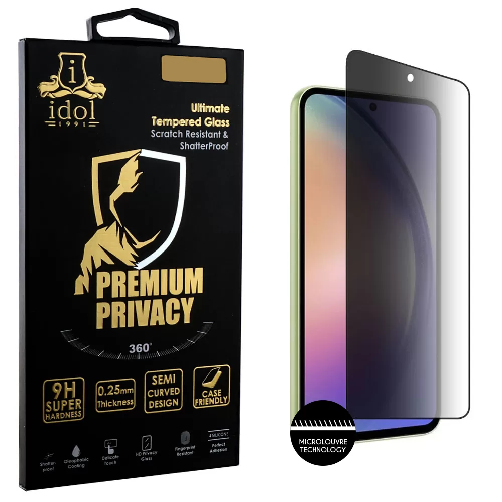 IDOL 1991 PREMIUM PRIVACY ANTISPY TEMPERED GLASS SAMSUNG A54 5G A546 6.4in 9H 0.25mm SEMI CURVED FULL GLUE BLACK