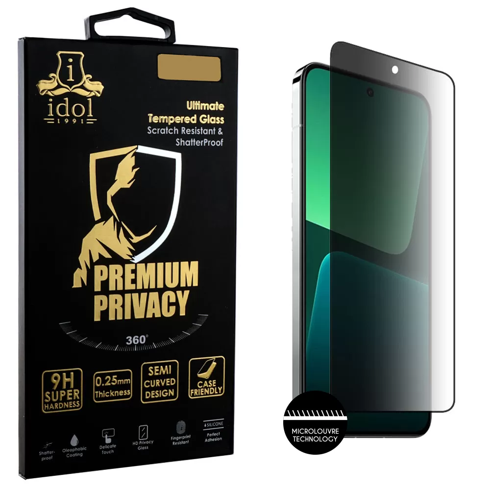 IDOL 1991 PREMIUM PRIVACY ANTISPY TEMPERED GLASS XIAOMI 13 5G 6.36in 9H 0.25mm SEMI CURVED FULL GLUE BLACK