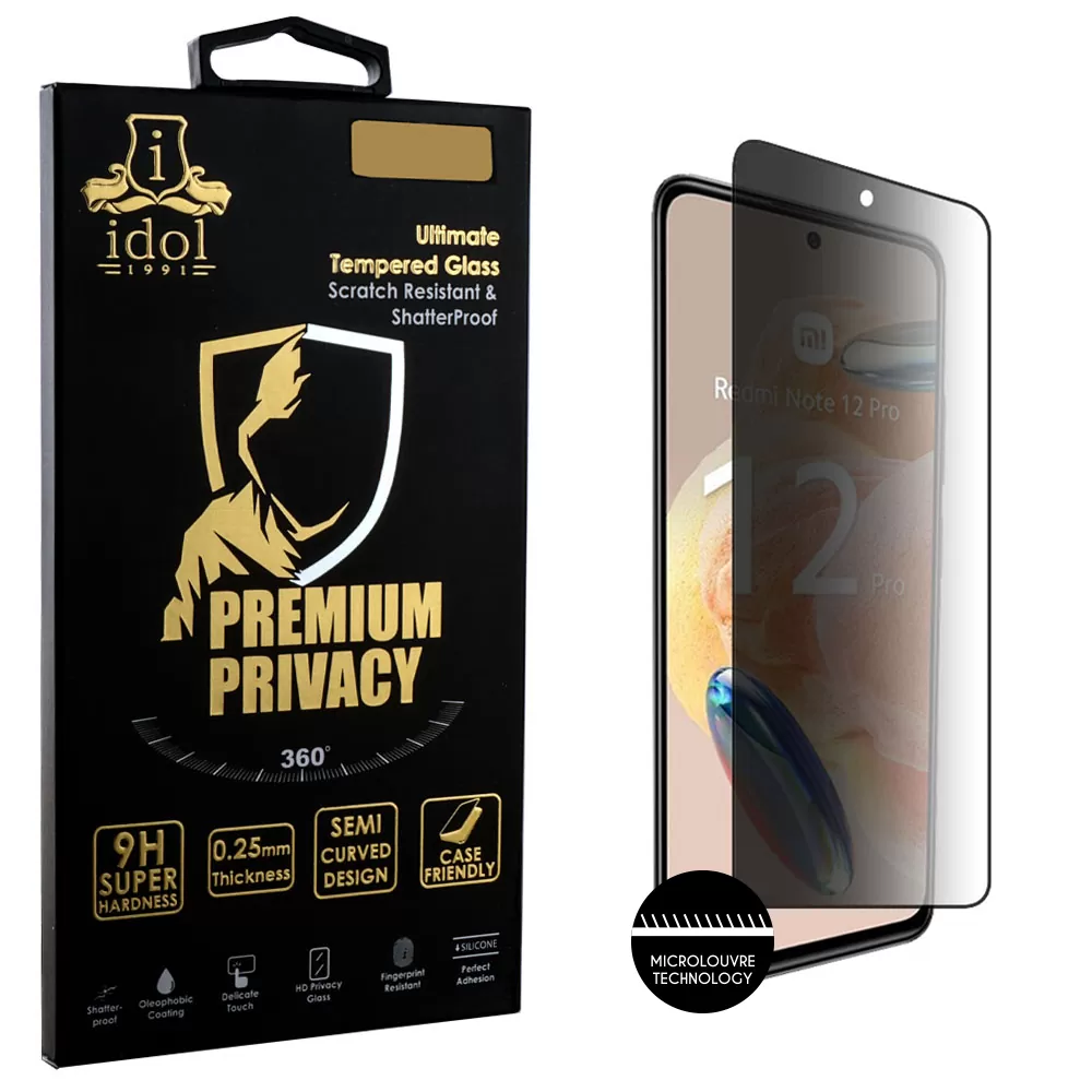 IDOL 1991 PREMIUM PRIVACY ANTISPY TEMPERED GLASS XIAOMI REDMI NOTE 12 PRO 4G 6.67in 9H 0.25mm SEMI CURVED FULL GLUE BLACK