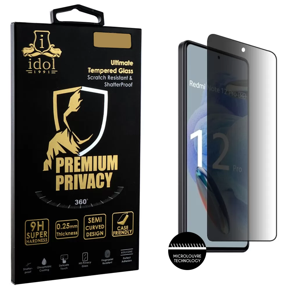 IDOL 1991 PREMIUM PRIVACY ANTISPY TEMPERED GLASS XIAOMI REDMI NOTE 12 PRO 5G 6.67in 9H 0.25mm SEMI CURVED FULL GLUE BLACK