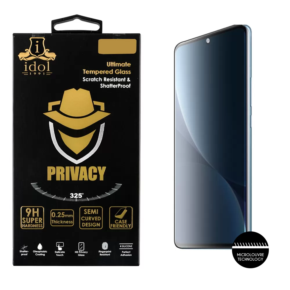 IDOL 1991 PRIVACY ANTISPY TEMPERED GLASS XIAOMI 12 PRO 6.73in 9H 0.25mm 3D SEMI CURVED EDGE GLUE BLACK