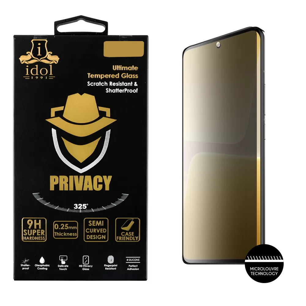 IDOL 1991 PRIVACY ANTISPY TEMPERED GLASS XIAOMI 13 PRO 5G 6.73in 9H 0.25mm 3D SEMI CURVED EDGE GLUE BLACK