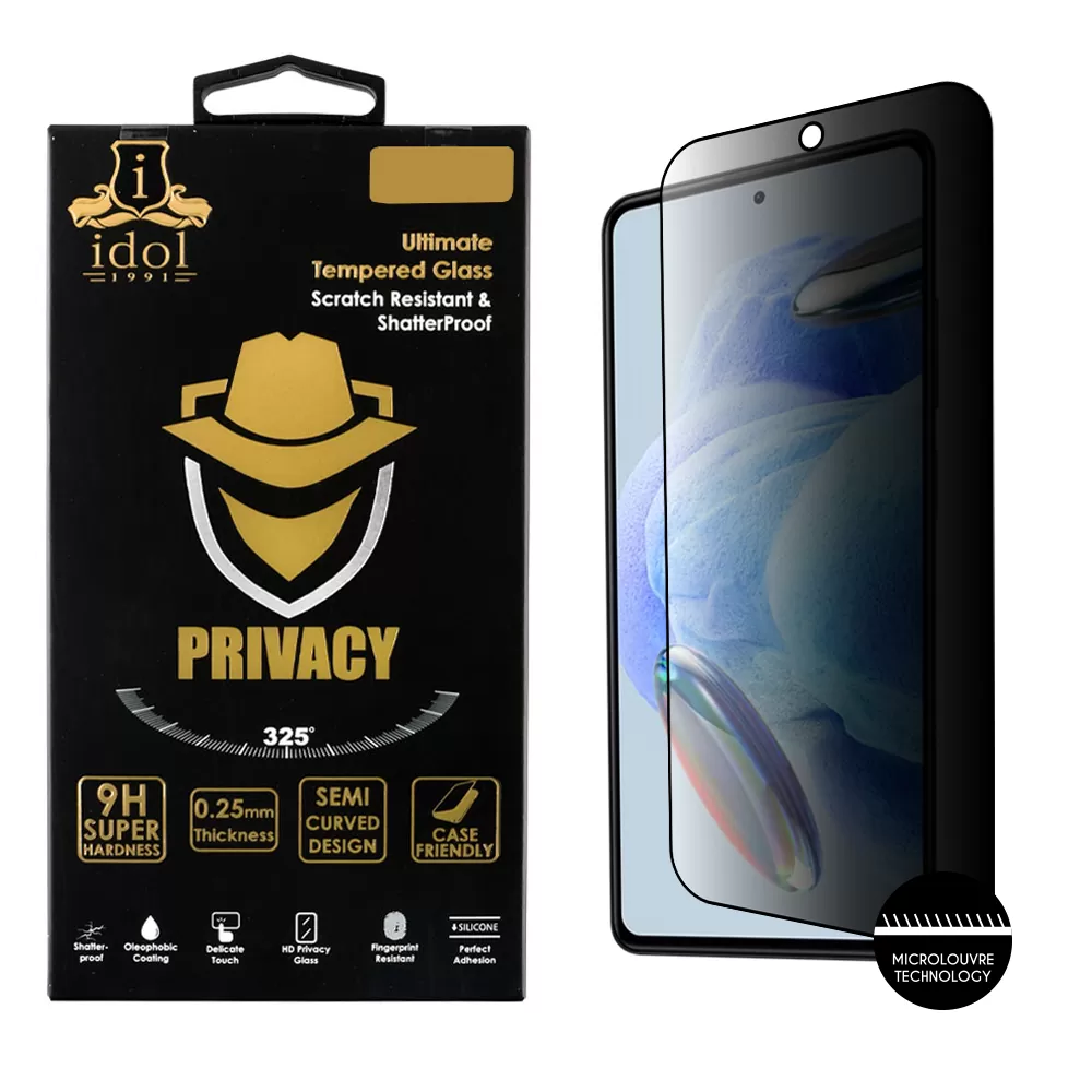 IDOL 1991 PRIVACY ANTISPY TEMPERED GLASS XIAOMI REDMI NOTE 12 PRO 5G 6.67in 9H 0.25mm SEMI CURVED FULL GLUE BLACK
