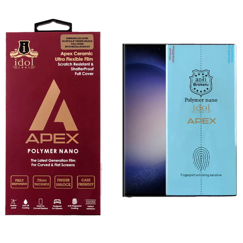 IDOL 1991 APEX POLYMER NANOTECH FILM SAMSUNG S23 ULTRA 5G S918 6.8in FINGER UNLOCK FULL COVER WITH INSTALLATION KIT